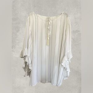 LC Lauren Conrad NWT bohemian White Striped Blouse with Ruffled Sleeves